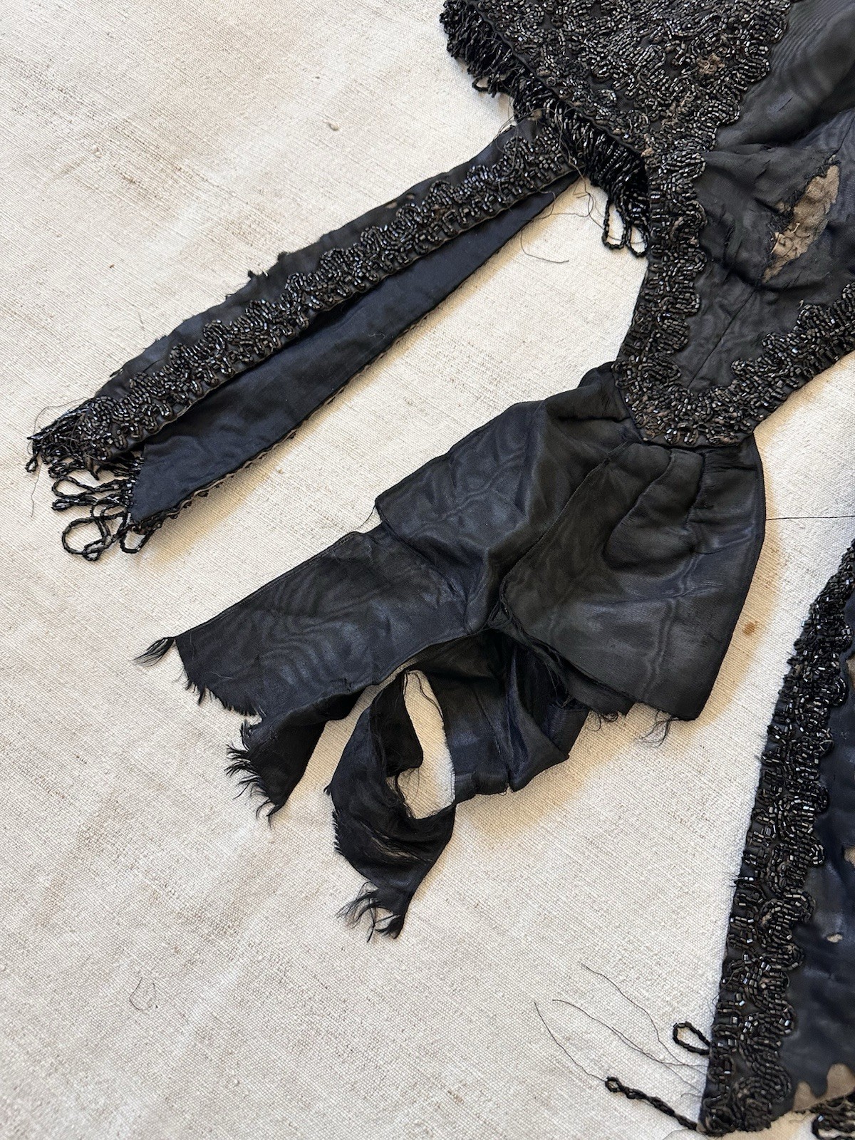 Victorian Antique Mourning Cape Jacket Black Jet Bead Moire Silk As Is