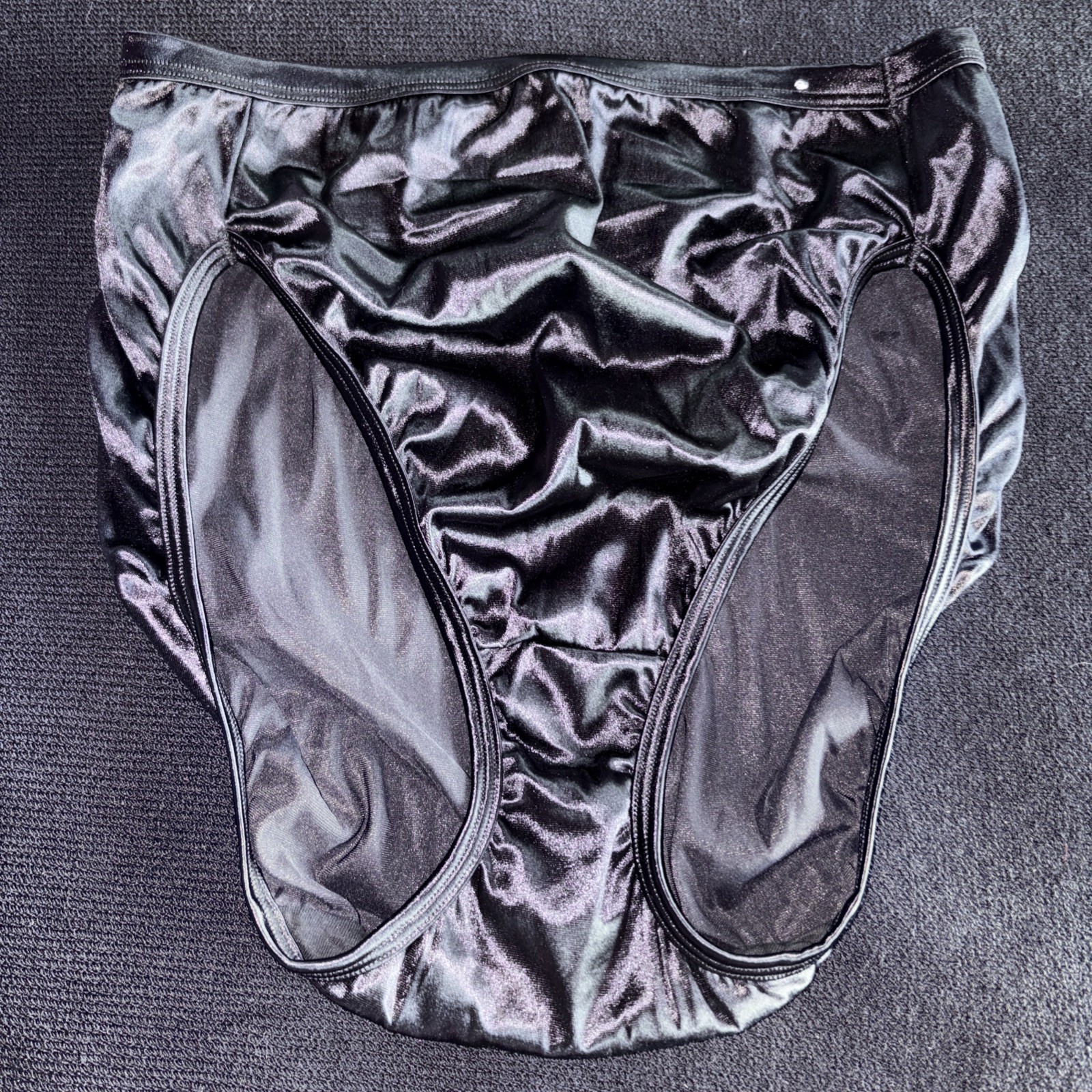 Vanity Fair Y2K Second Skin 7 L Black Hi-Cut Shiny Nylon Bikini Underwear Panty