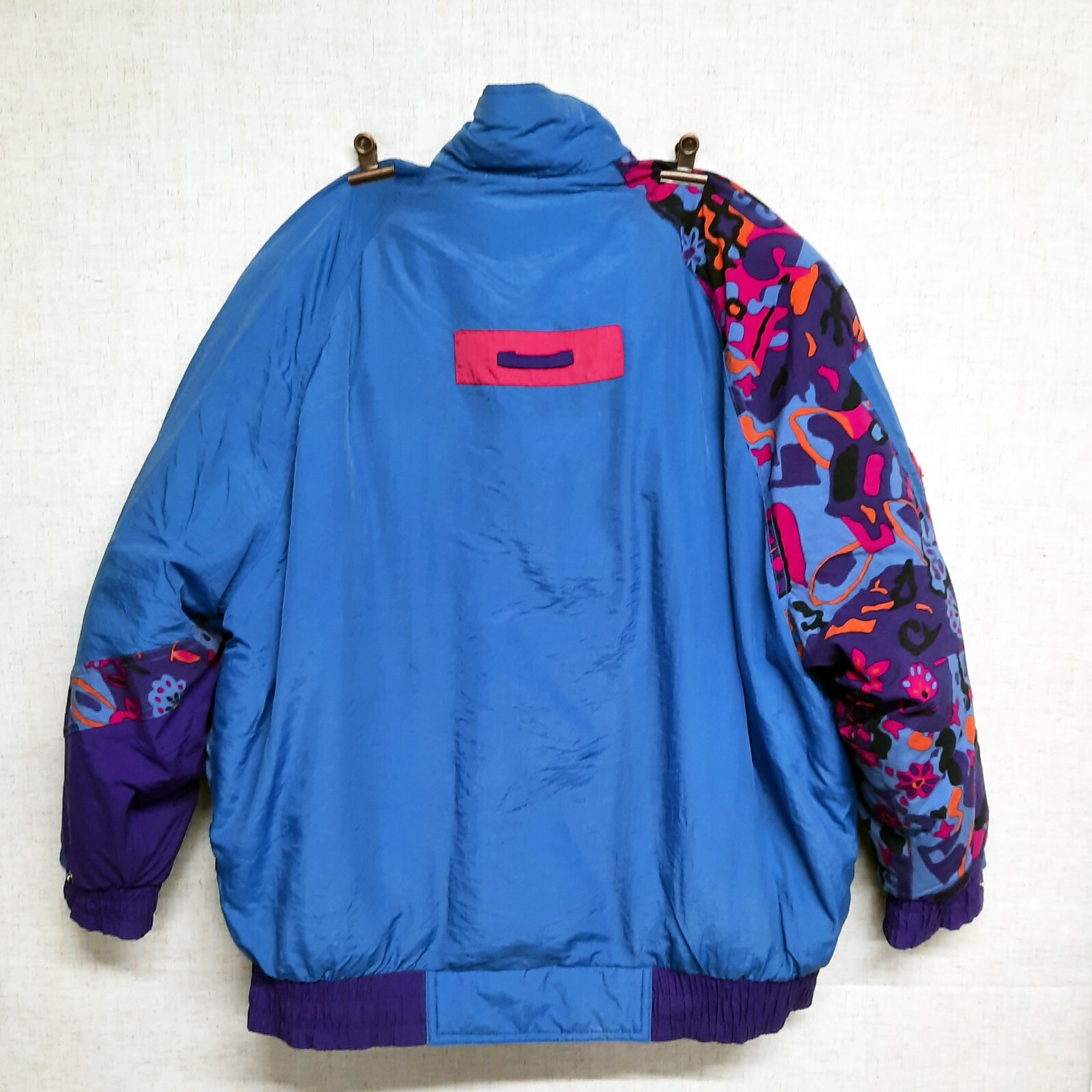 Vintage 1980s Nine Below Ski Jacket Down Coat Color Block Pink Purple Blue