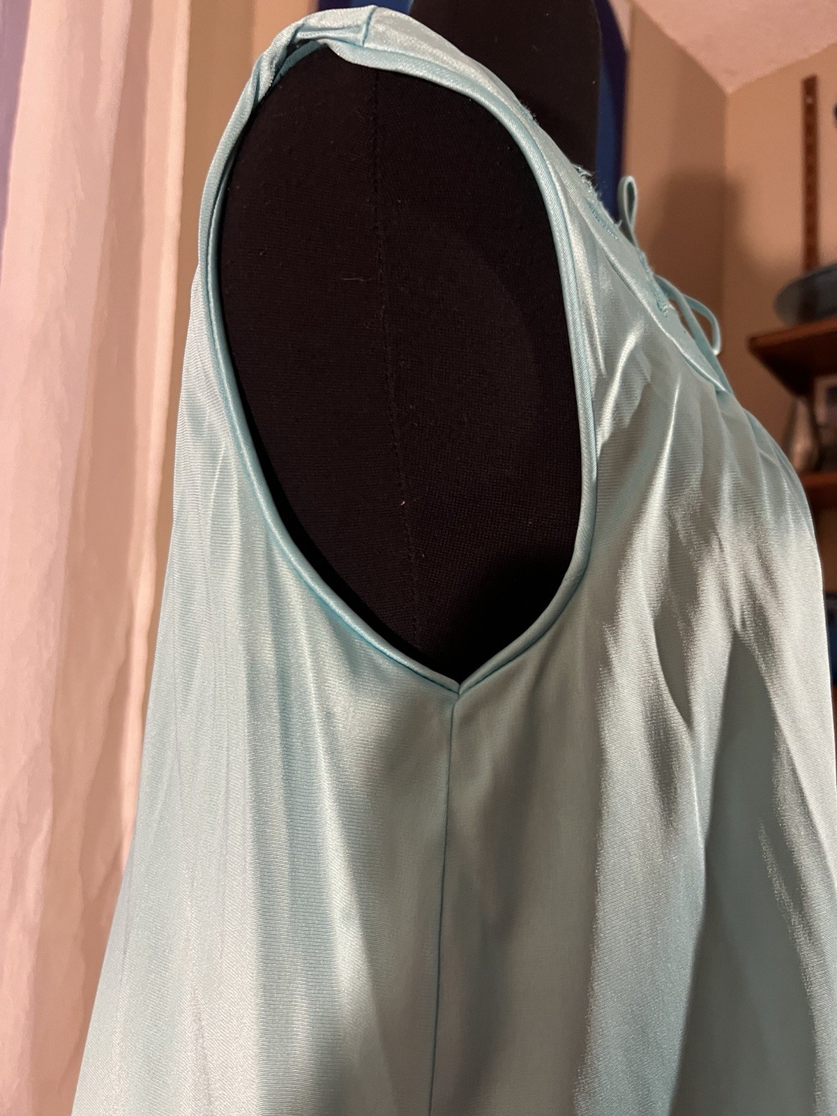 Vtg JC Penney MG Art Deco Silky Nylon Blue Slip Dress Nightgown Small USA **read