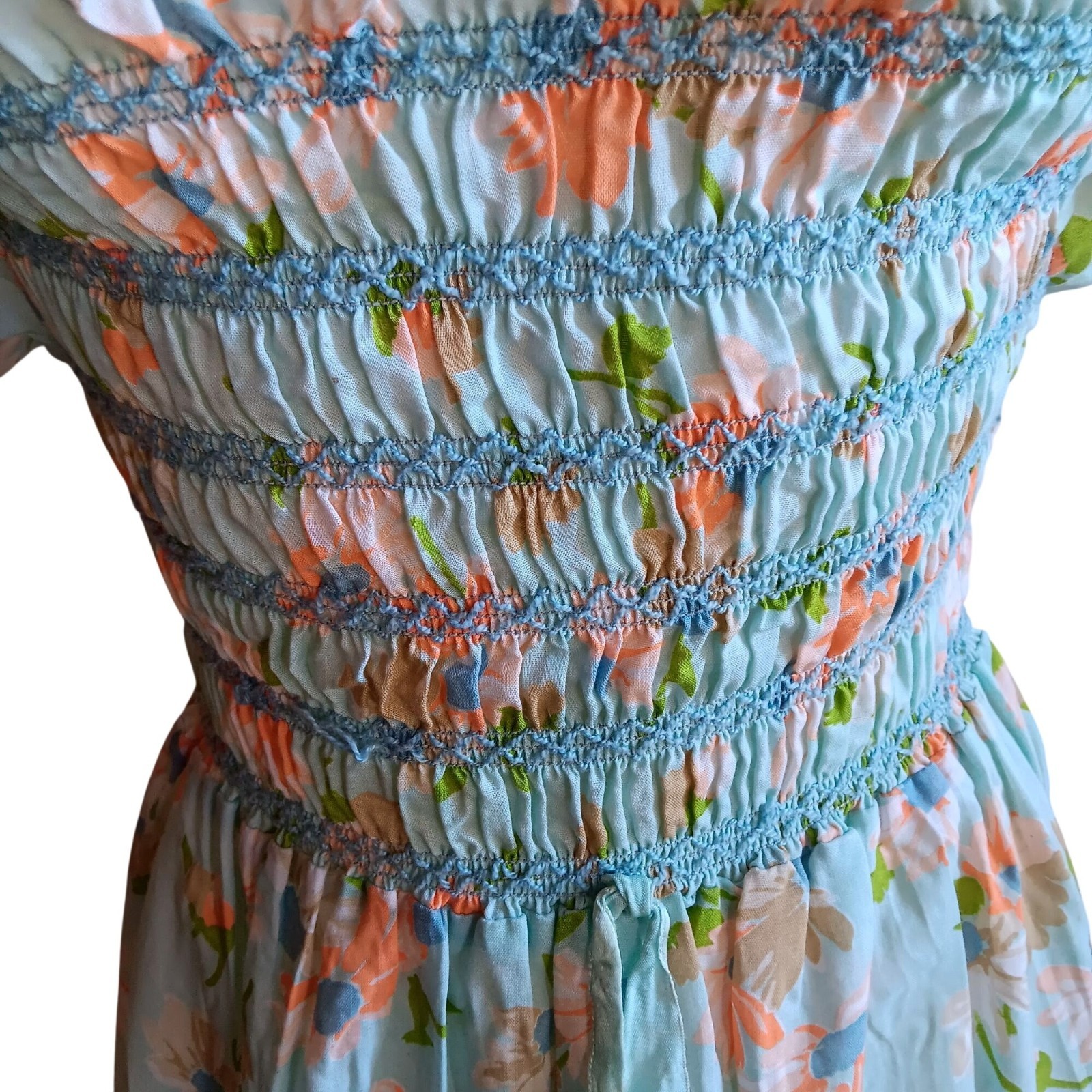 Vintage 70&rsquo;s Peasant Dress sz 8 Boho Floral Print Puff Sleeve Maxi