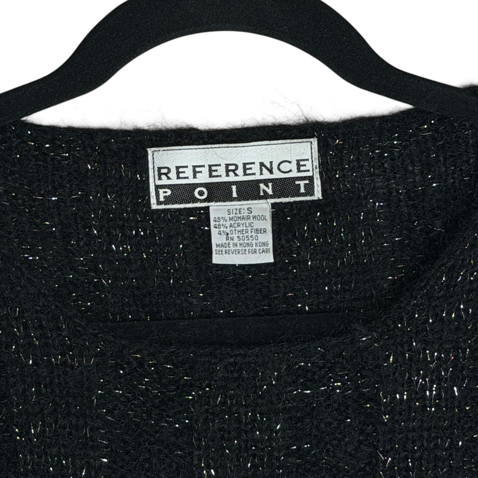 Reference Point Black Sparkly Cropped Sweater Size S Mohair Wool Shimmer Knit