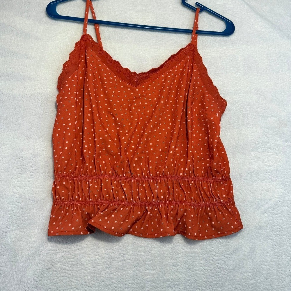 Ten Sixty Sherman S Orange Lace Trim Peplum Cami Boho Top