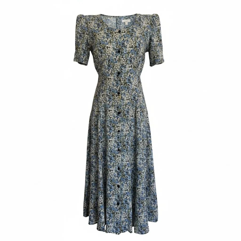 Vintage 1940s Rayon Dress Scoop Neck Full Button Front Byer Too! Size 7