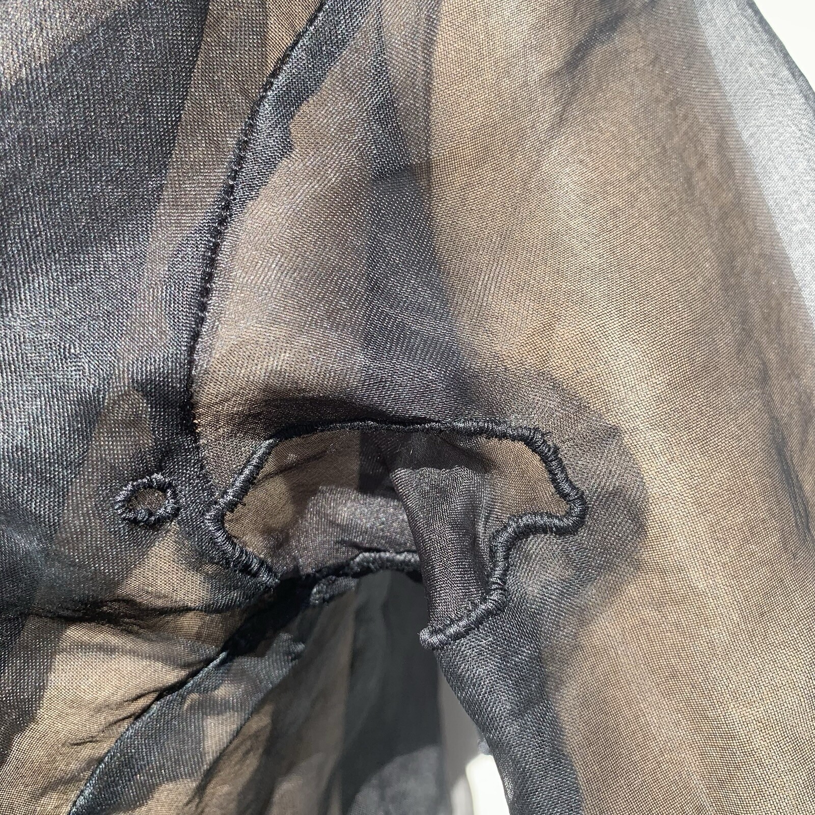 Repaired Vintage Designer Elan Vitale Avant Garde Sheer Black Rayon Duster Coat