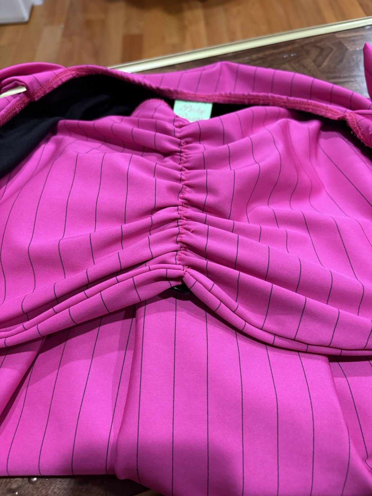 1950s Inspired Hot Pink & Black Pinstripe Romper Swimsuit – 3XL