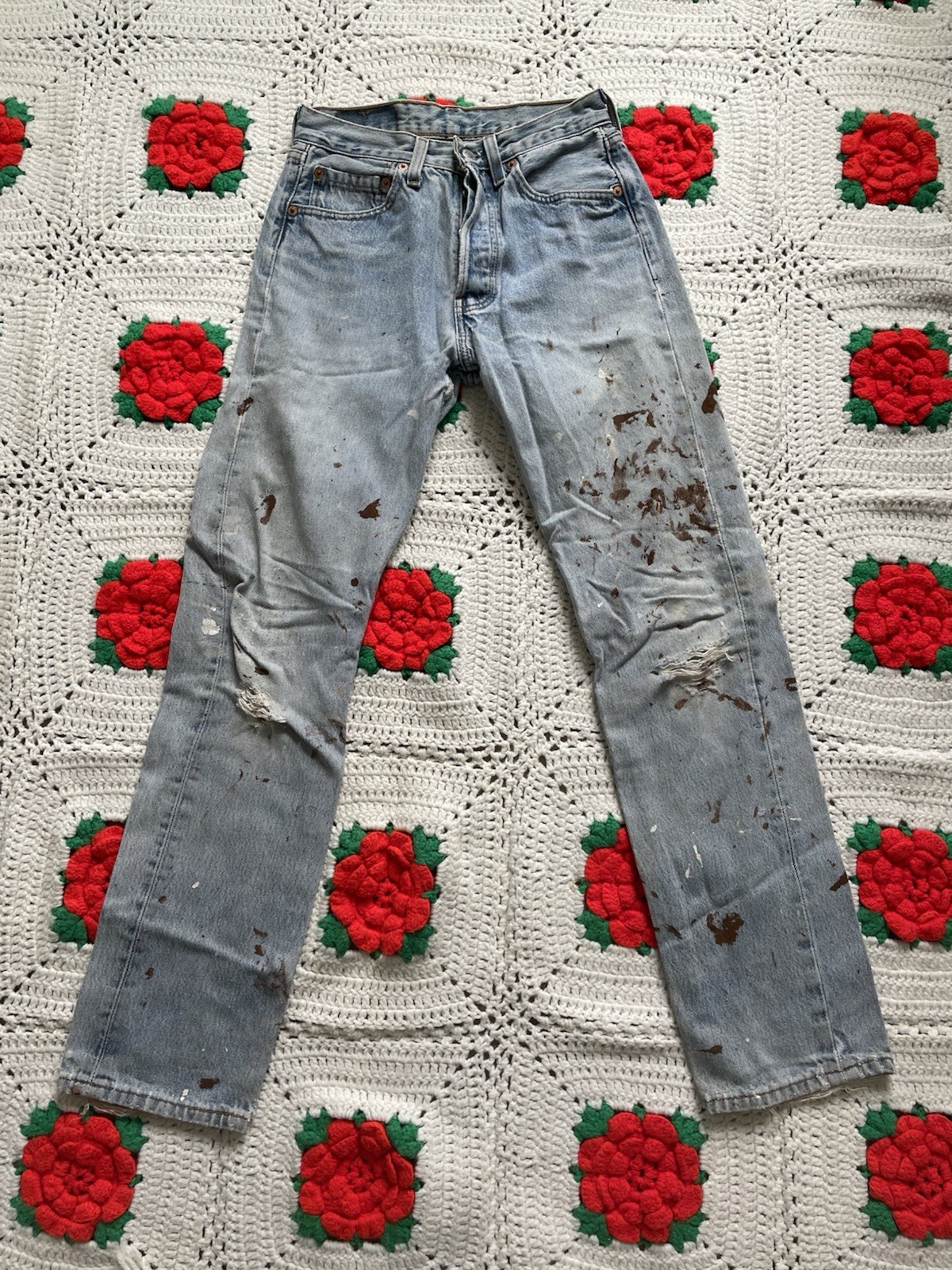 Vintage Levi’s 501 Jeans W27 L28 Made in USA 80s Paint Splat Workwear Distressed