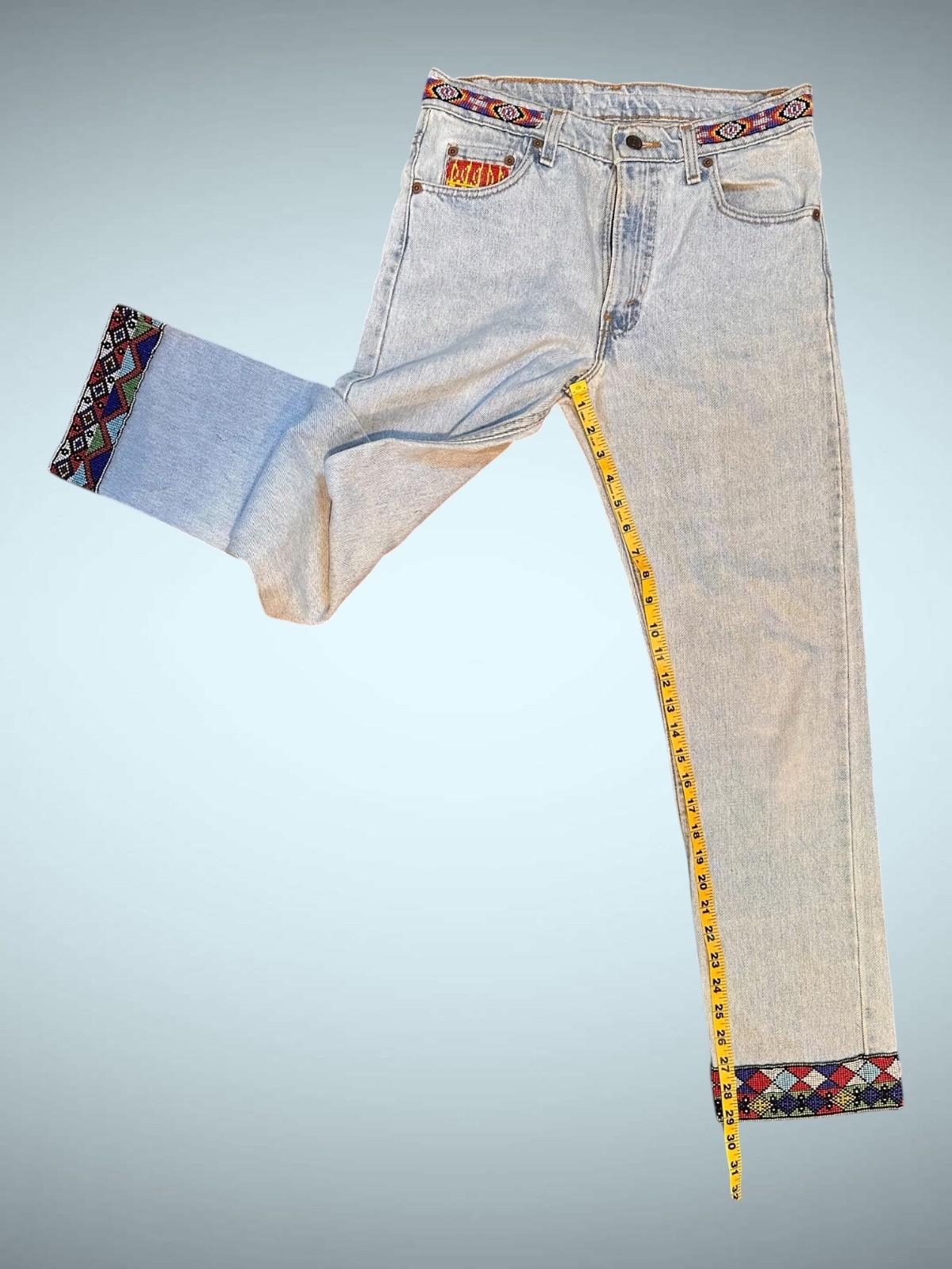 Vintage 1990’s Buzz 18 Beaded Levi’s 505 Jeans Women’s Embellished Upcycled 6 S
