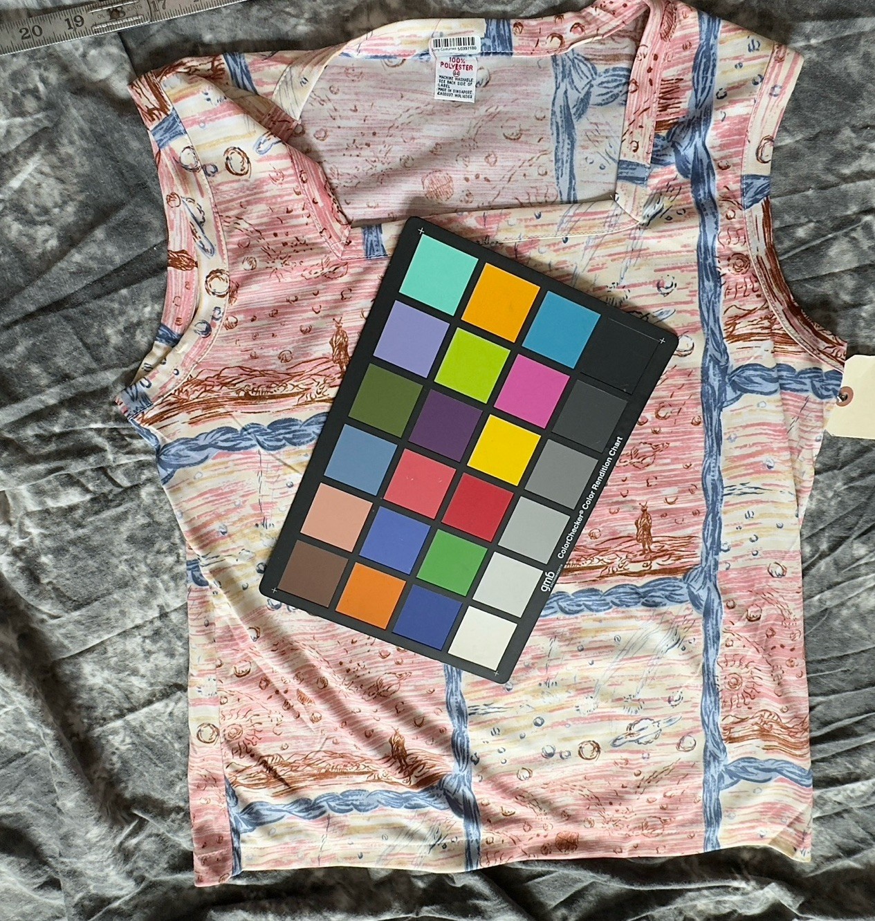 1970s Poly Novelty Sci-Fi Spaceship Print Sleeveless Vintage L Top Sony Studios