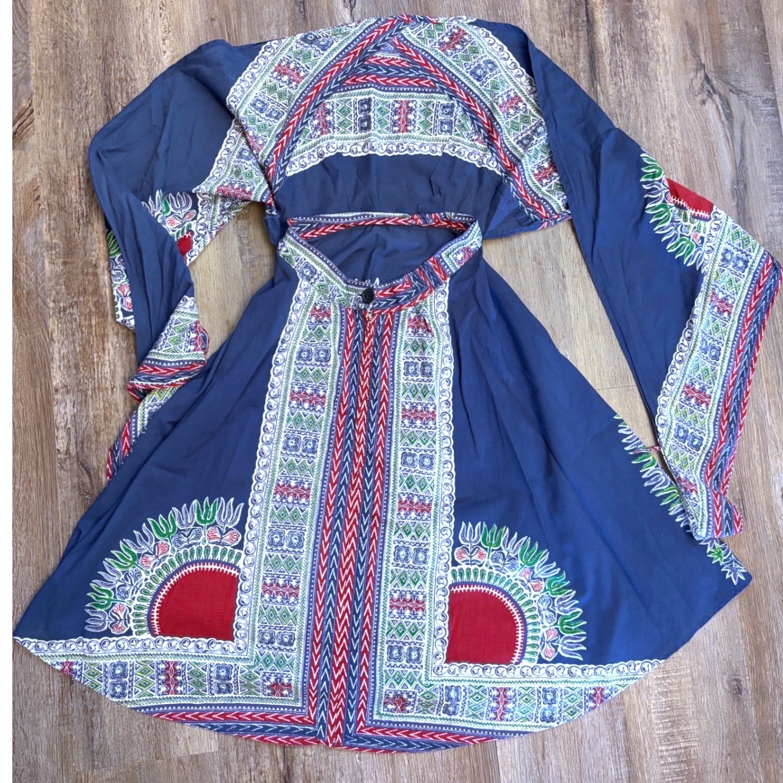 Vintage 60s 70s wrap convertible halter dress dashiki print hippie bohemian