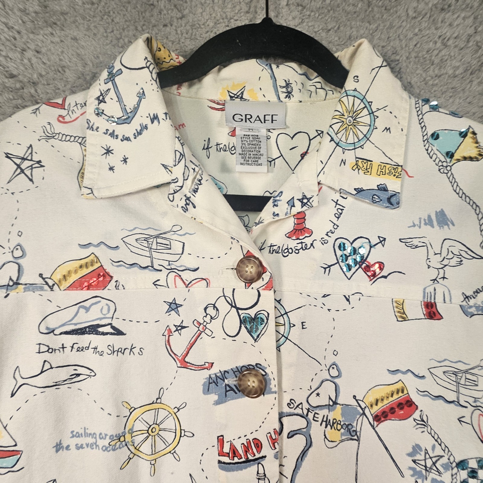 Vtg Graff Nautical Jacket Womens M Coastal Grandma Ecclectic Preppy Cruise Vacay