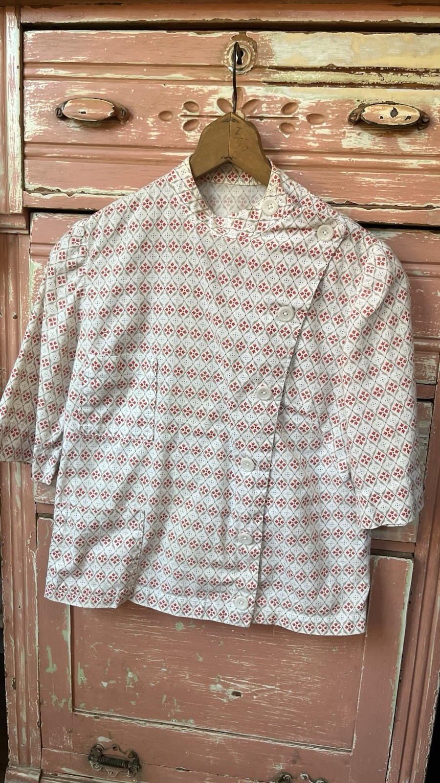 1940s Art Deco Floral Cotton Asymmetrical Short Sleeve Button Up Blouse Top S/M