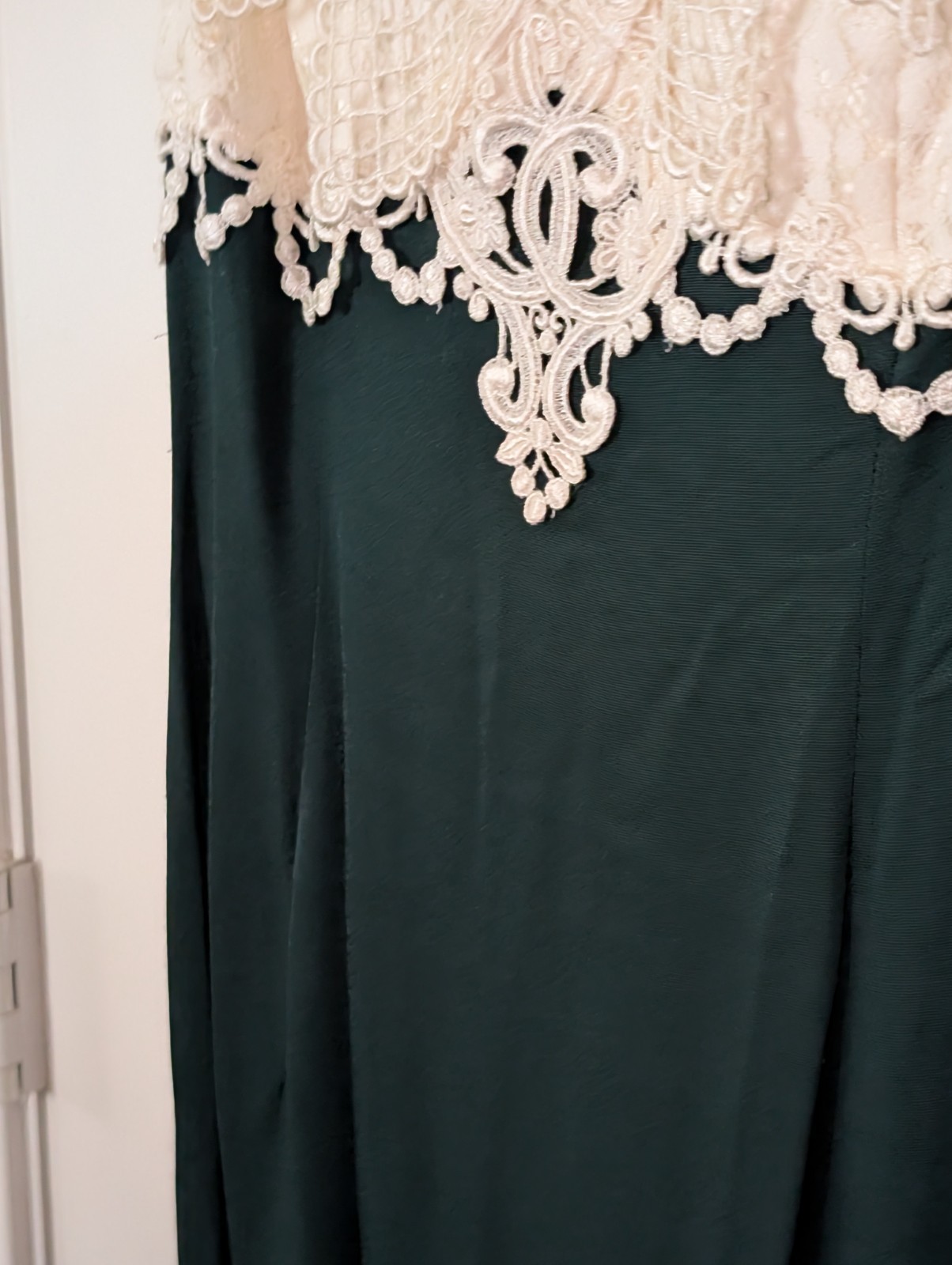 Scott McClintock Formal Emerald Green and Ivory Dress with Off Shoulder Size 8