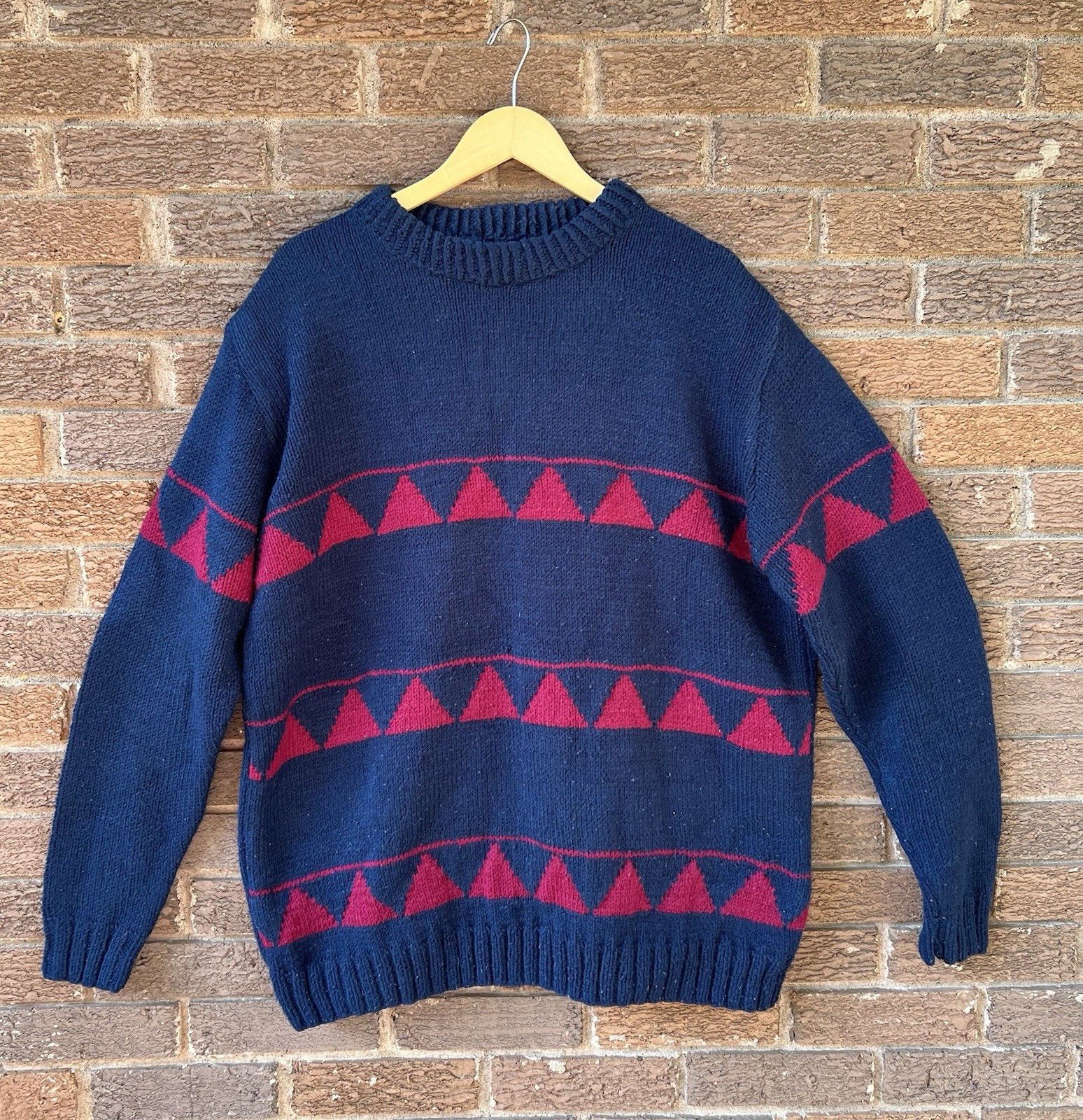 Vintage 90’s Blue & Red Aztec Western Oversized Chunky Knit Pullover Sweater Lg
