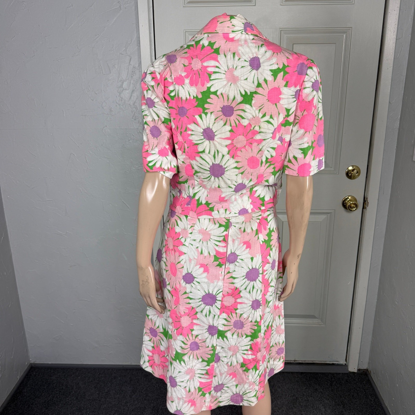 Vintage 70s Handmade Women&rsquo;s Dress Halter Floral 2 piece Set Bright Cotton JJ5