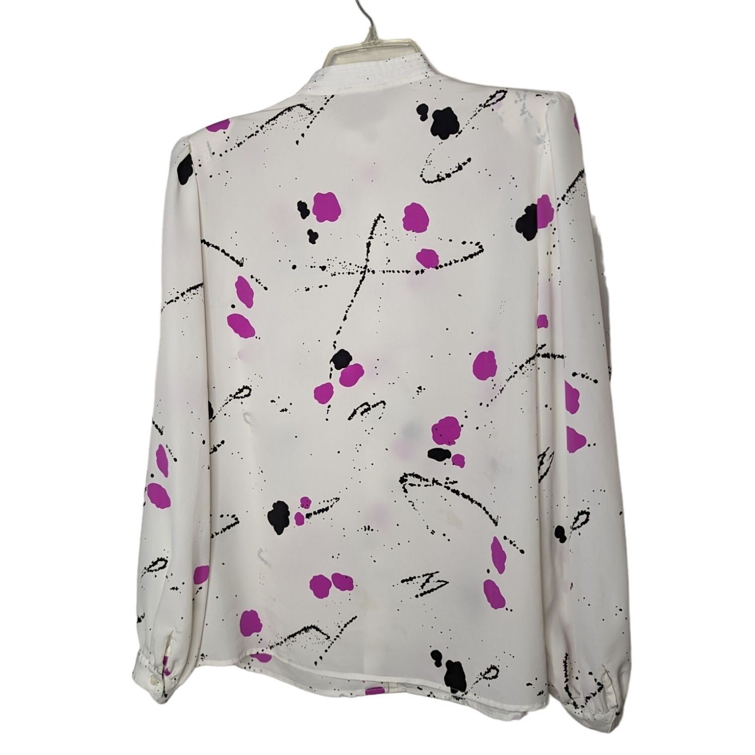 Lloyd Williams Vintage abstract splatter paint print white button up blouse 10