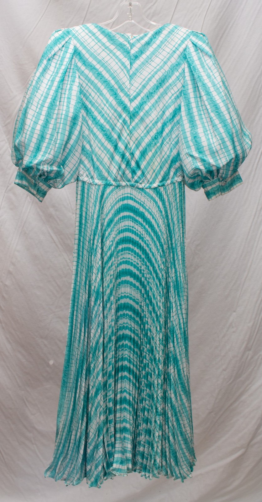 1980s Vintage Dress Aqua Blue Satin Pouf Sleeve Robert Courtney Gene Roye