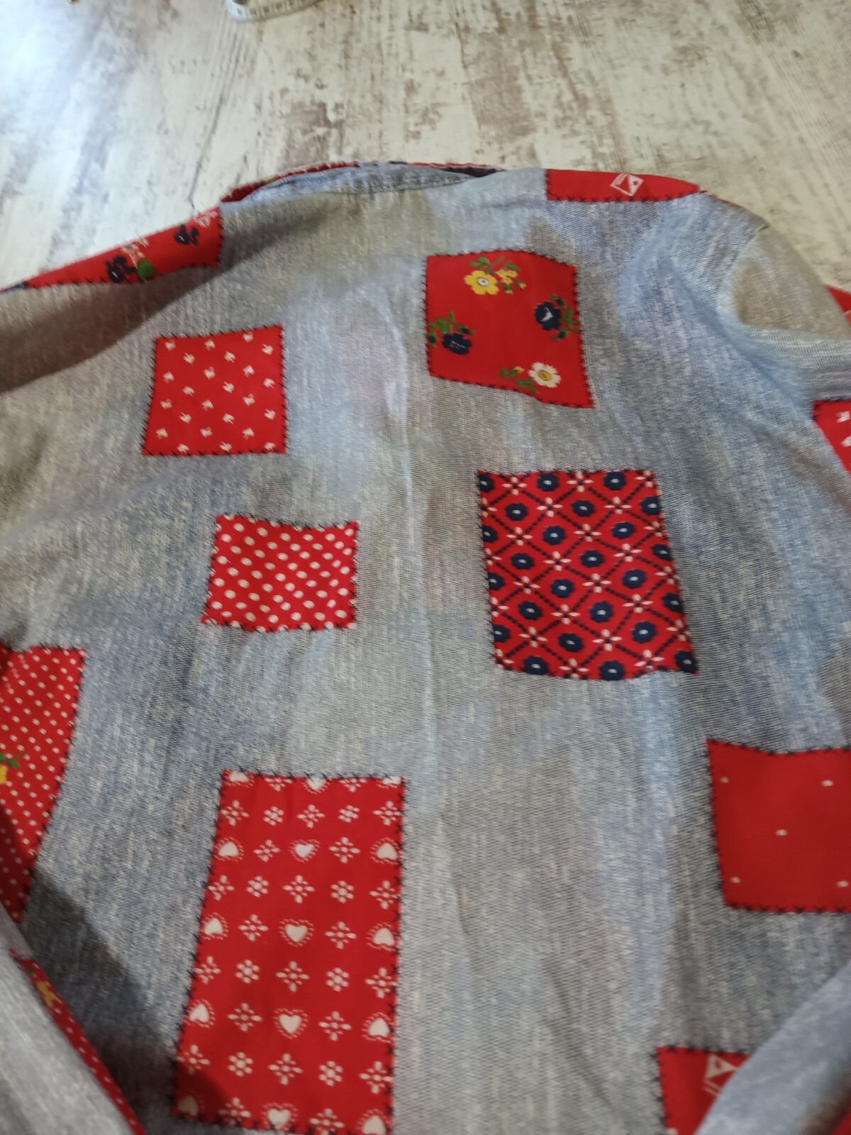 Vintage JCPenney Gaymode Patchwork 70s Bodysuit Shirt Snap Crotch Quilt Look