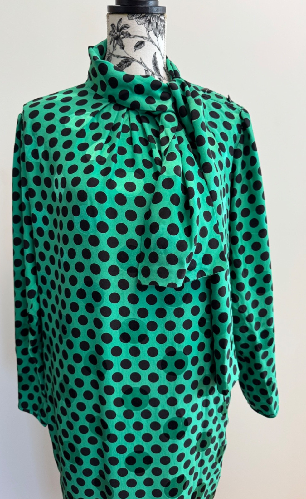 Vintage Emanuel Ungaro Ter silk green black polka dot dress size 6