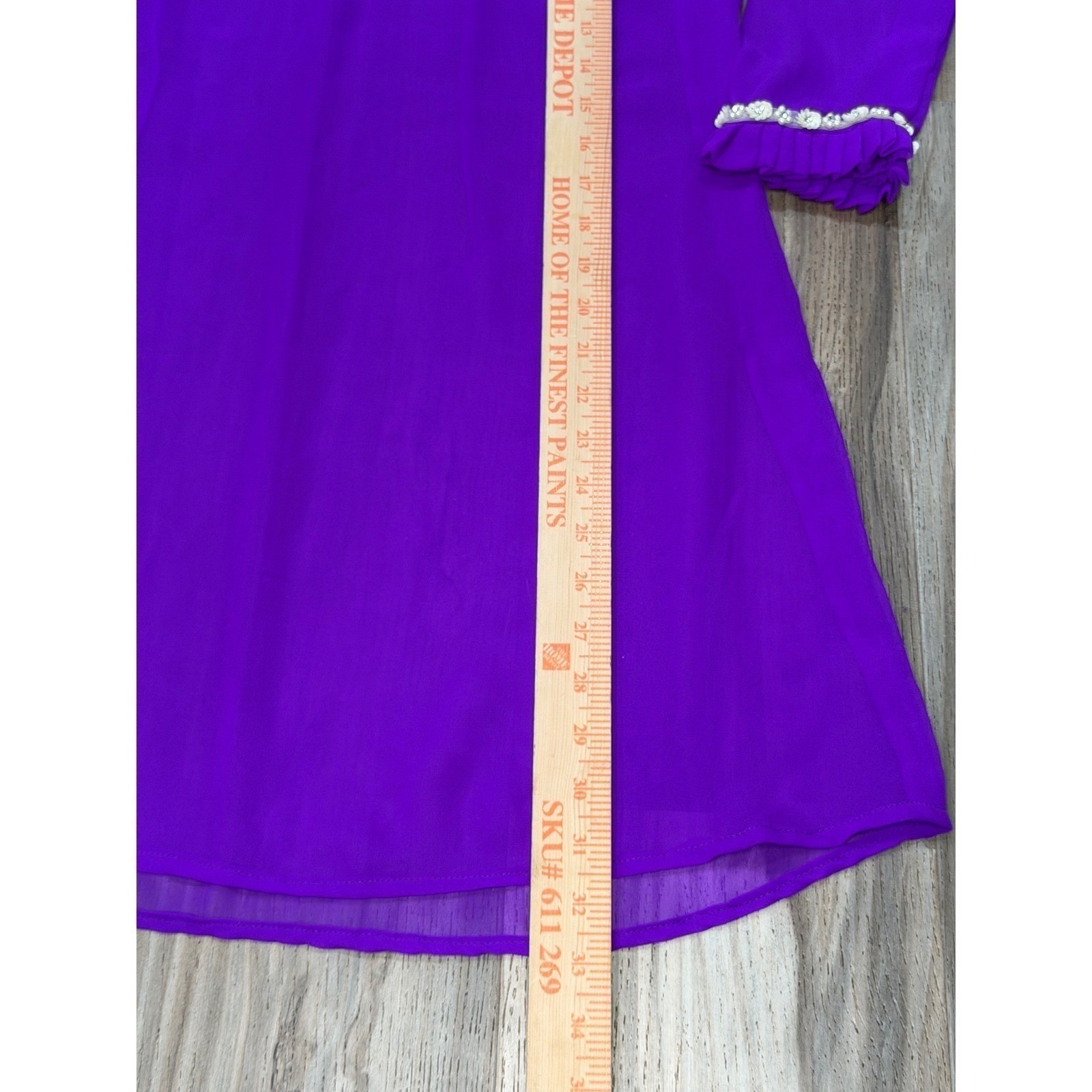VTG Purple Sheer Chiffon Ruffle Neck Mini Dress Romantic Hollywood Regency S/M