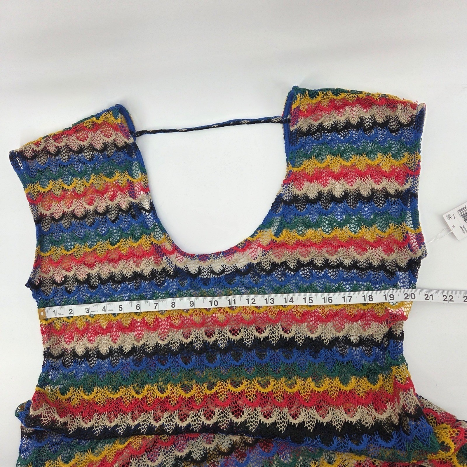 Trina Turk Coverup Large Rainbow Chevron Crochet Knit Boho Eclectic NWT