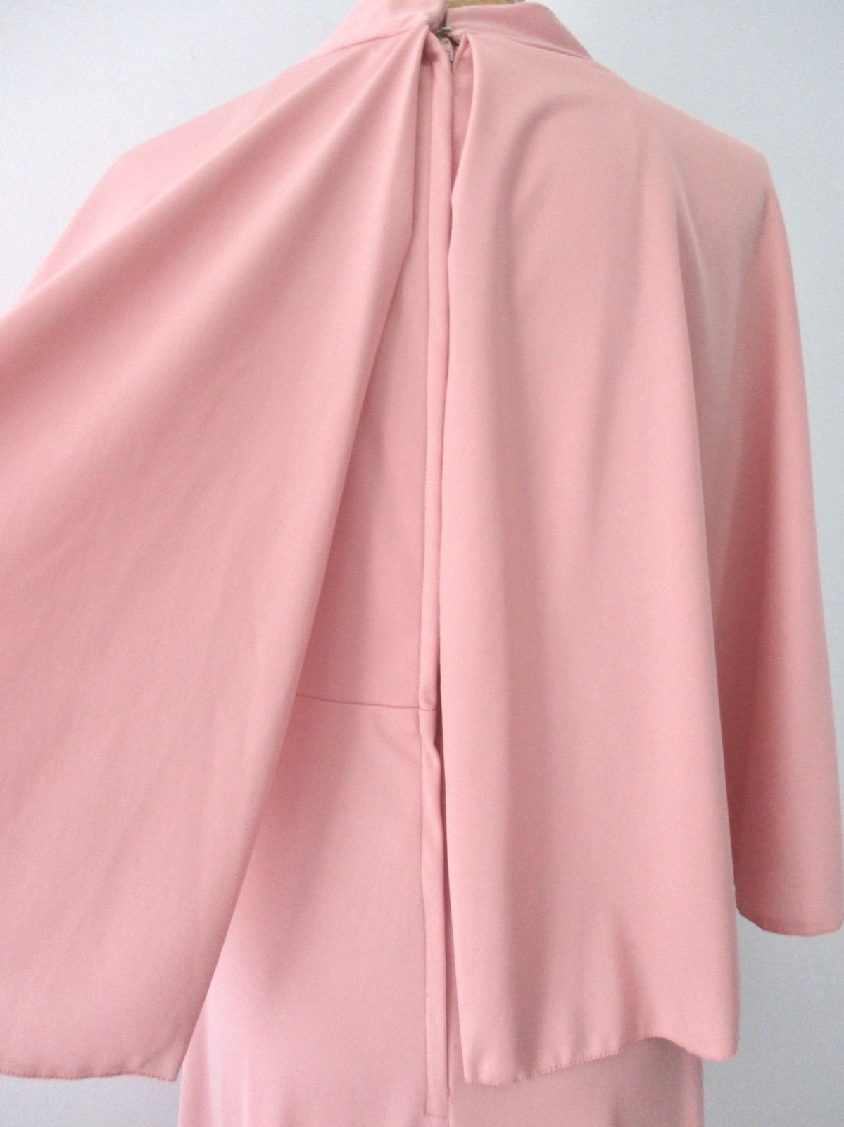 Vtg 70s Lorrie Deb Rose Pink Maxi Hostess Formal Empire Dress Cape Rosette S/M