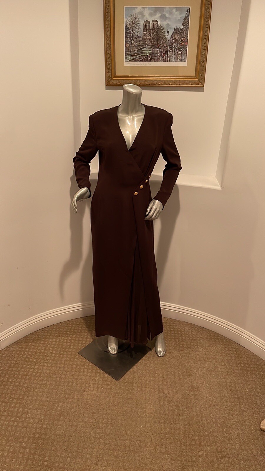VINTAGE 1980&rsquo;S ESCADA COUTURE SILK BROWN DRESS SIZE IT 38