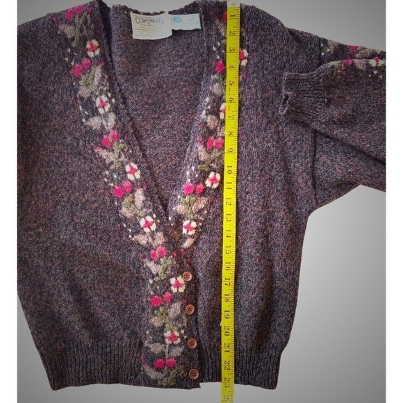 Vintage Components Susan Bristol Shetland Wool Floral Hand Embroidered Cardigan