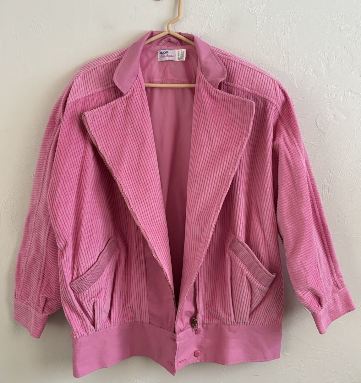 RARE VINTAGE Avon Fashions Pink Long Sleeve Glam Boho Corduroy Zip Jacket Size M