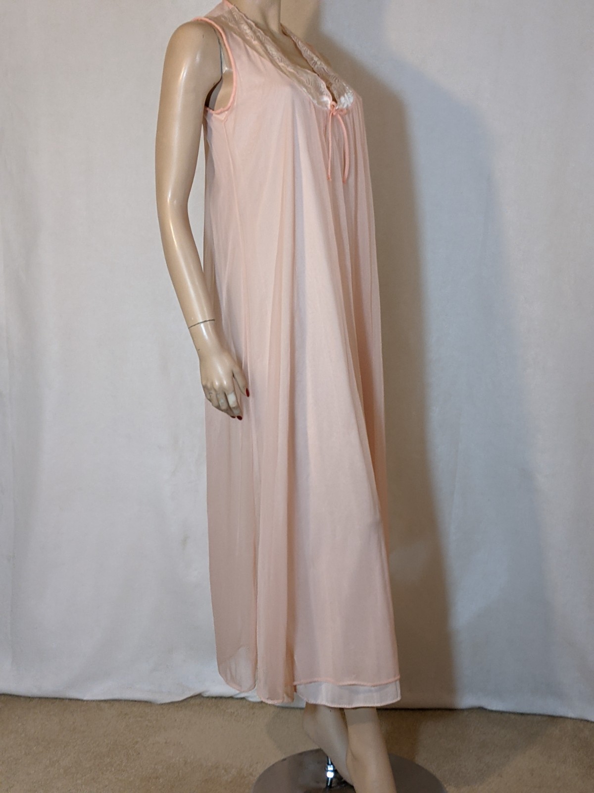 Vintage Peach Double Layer Chiffon Free Bust Lingerie Dress Nightgown