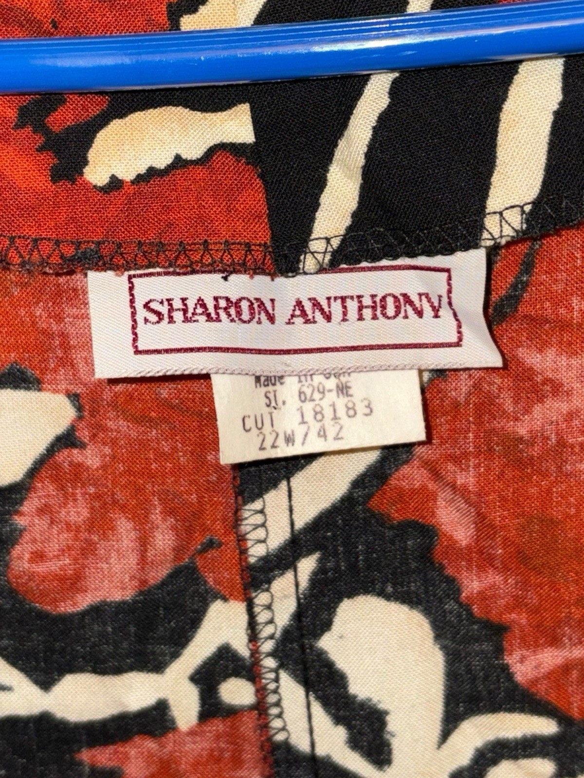 VTG Sharon Anthony Kimono Jacket 22W Red Black Abstract Tribal Art Wear Duster