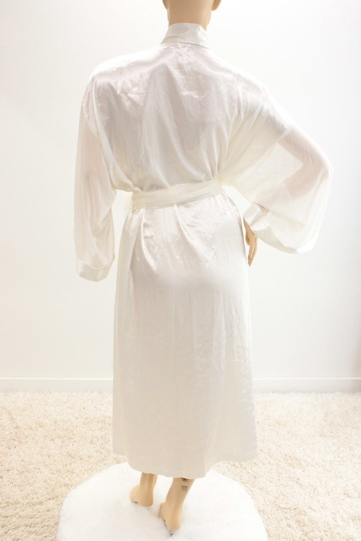 Vtg Long Robe Soft Slippery Satin Plus Size 3X Bridal Lace Shiny Diva Feminine