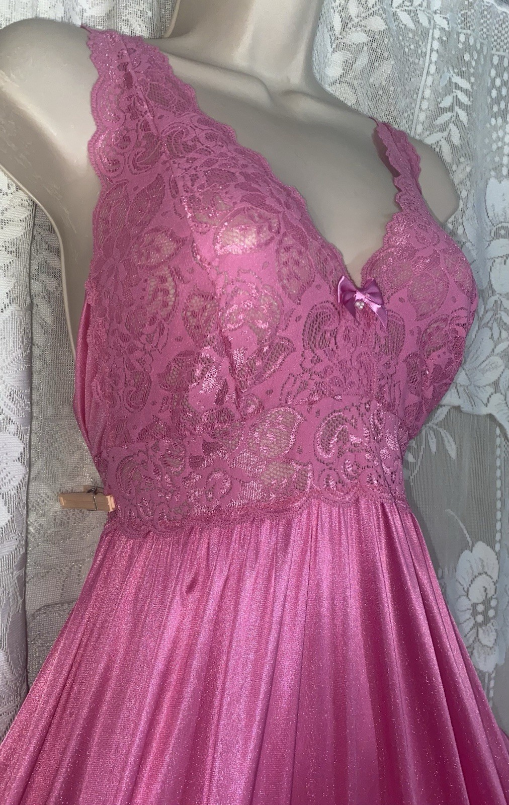 VTG LXL Shadowline DEEP PINK SILKY SOFT Nylon Peignoir Robe Nightgown olga esque