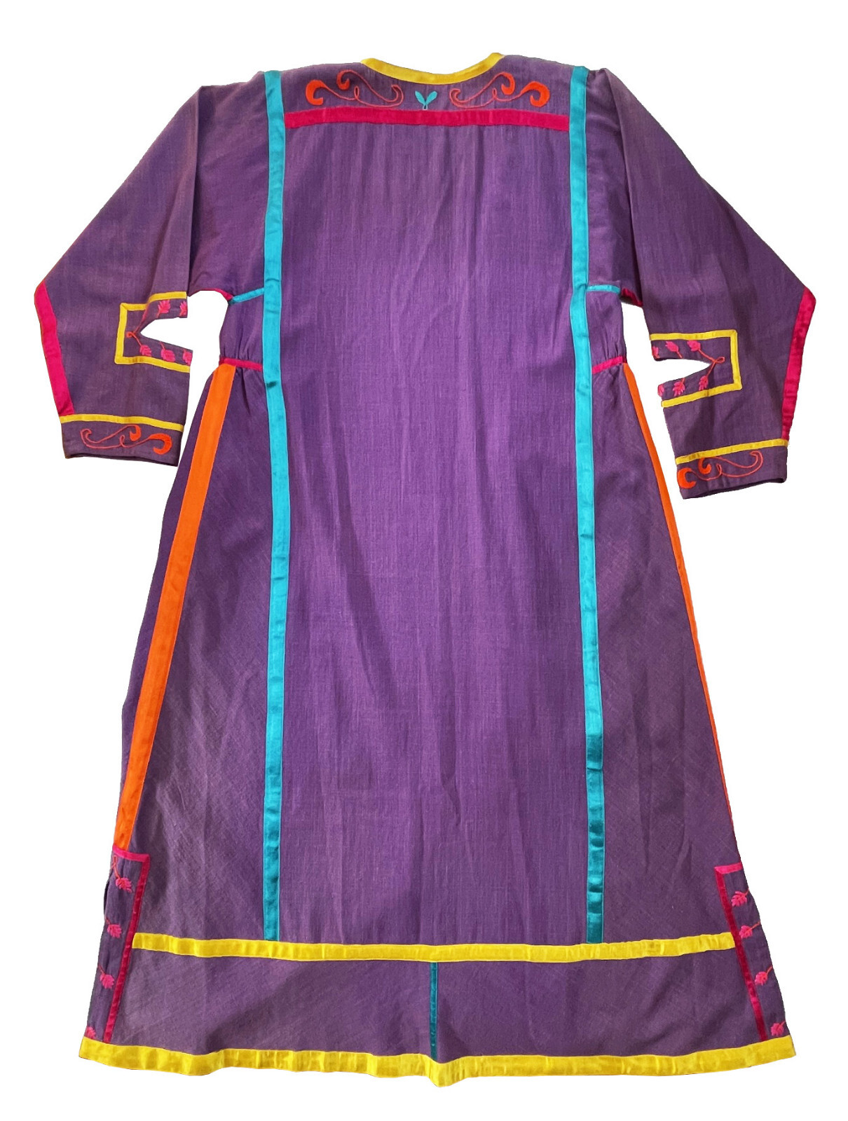 JOSEFA Caftan Duster Robe Purple Embroidered Cotton Mexican Vintage Size S
