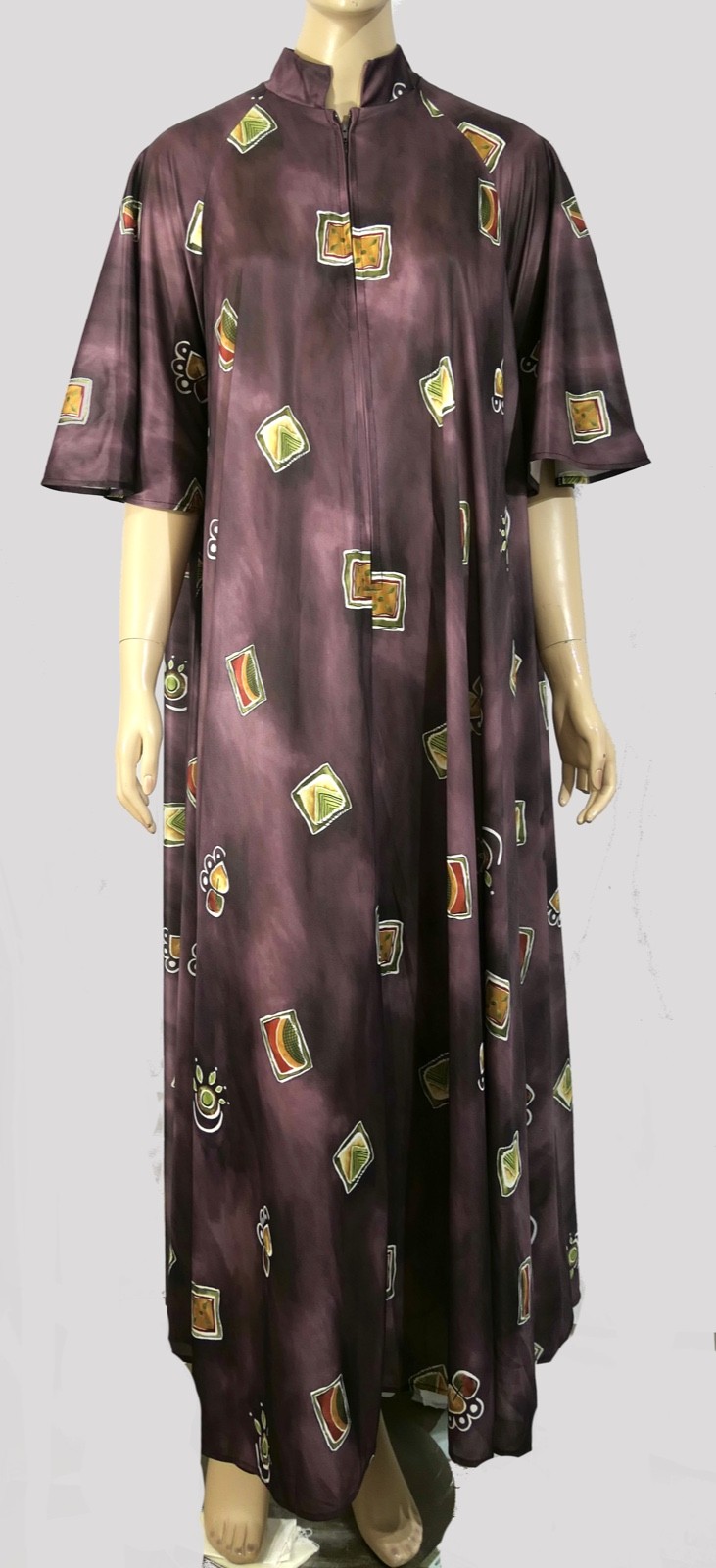 Vintage 70s Mid Century Mod Chinese Collar Caftan by Aimee California One Size