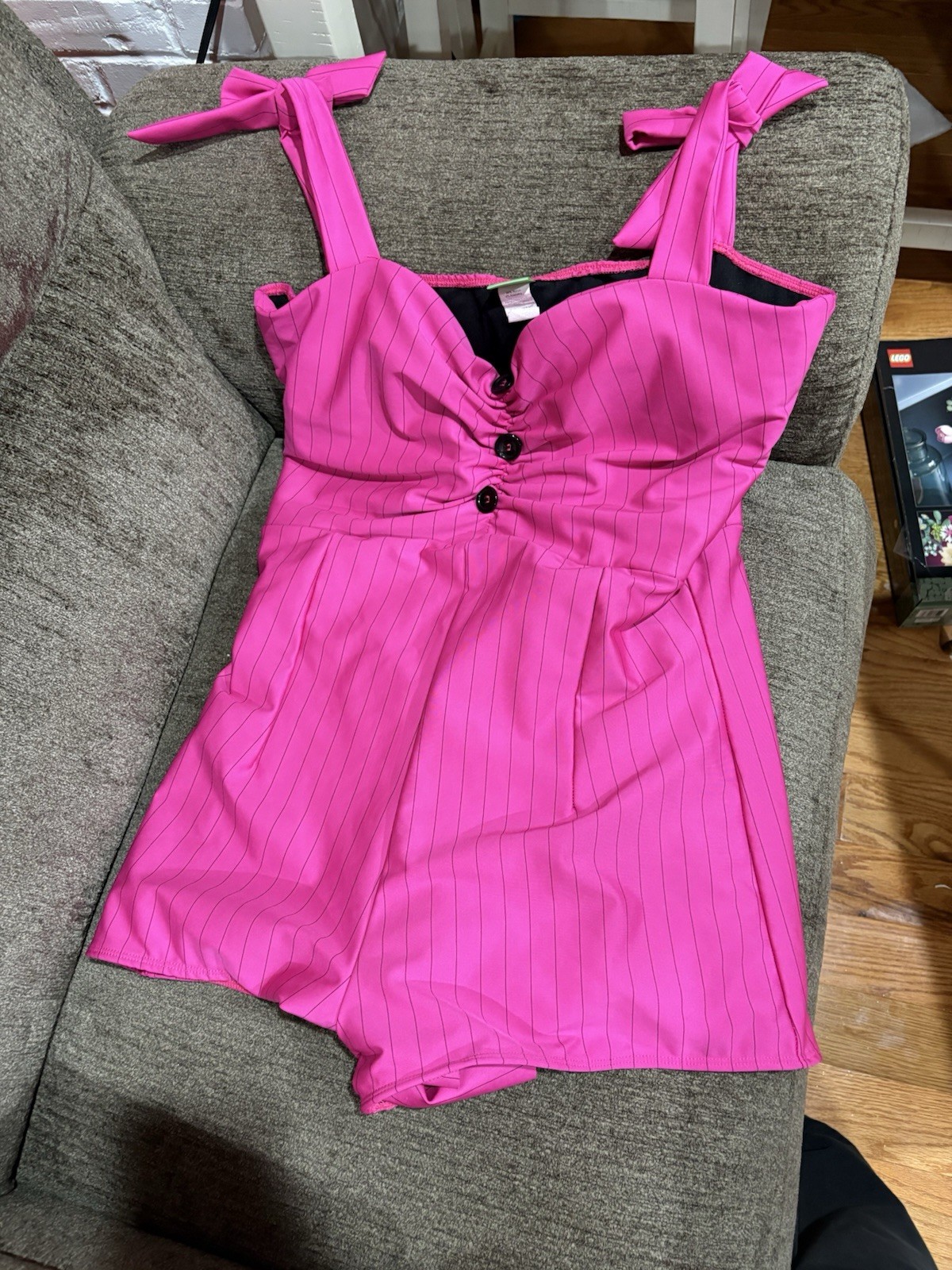 1950s Inspired Hot Pink & Black Pinstripe Romper Swimsuit – 3XL