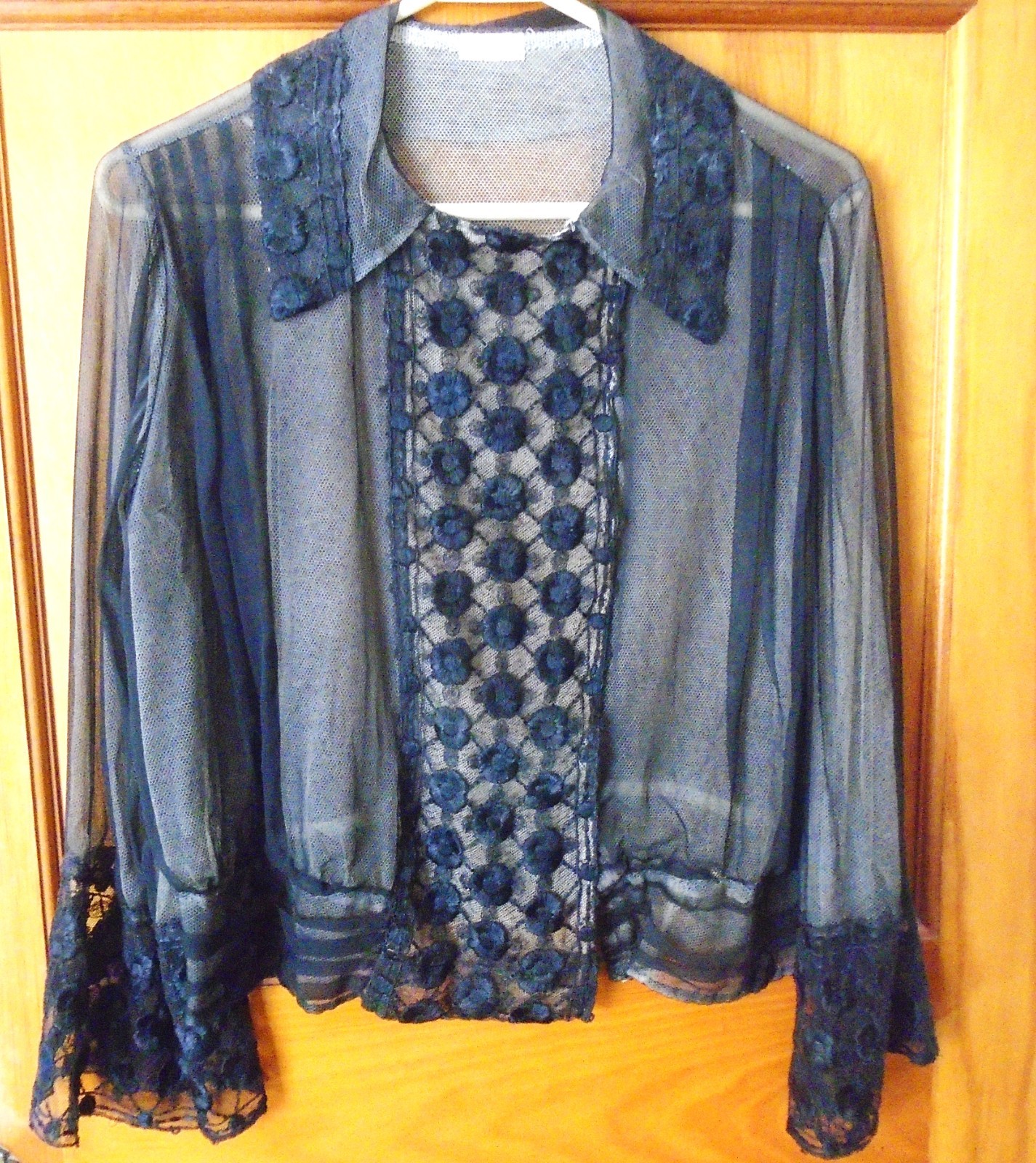 ANTIQUE 1910&rsquo;s 20&rsquo;s EDWARDIAN BLACK SHEER MESH BLOUSE LINED SOUTACH TRIM Sz S-M
