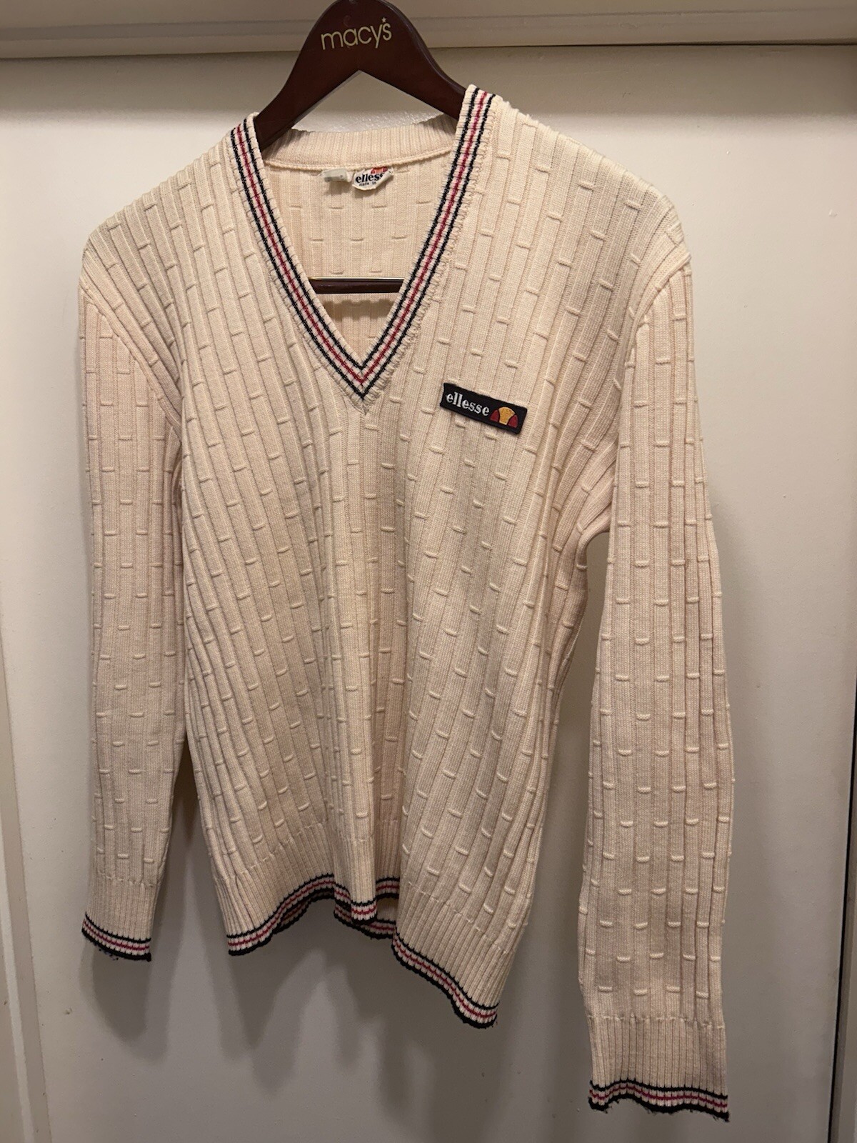 VTG Ellesse Sweater Italy Womens M Preppy Tennis 70s Old Money Cricket Knit