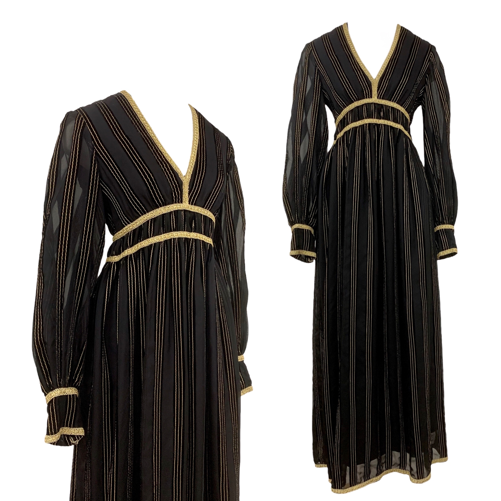 Vtg Vintage 1970s 70s Mr Mort Stan Herman Black And Metallic Gold Party Dress