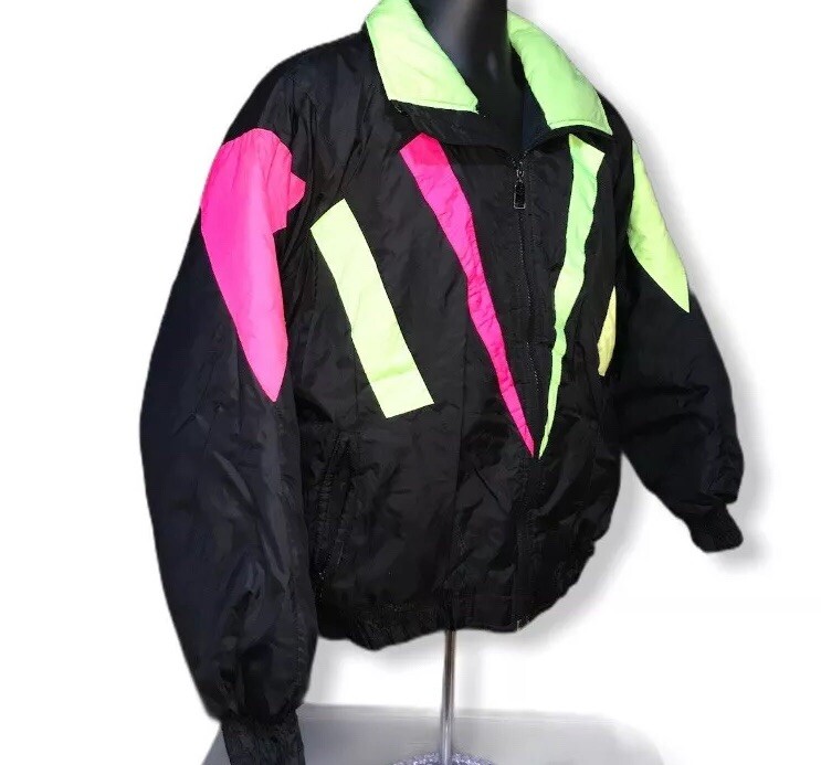 Vintage 1980’s Color Block Skii Jacket Green Mountain Women’s L Neon Runs Small