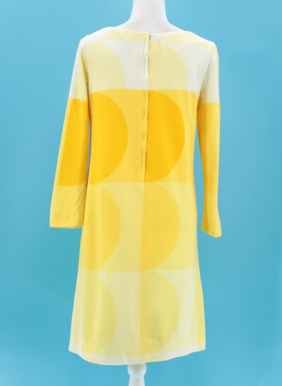 VTG Women&rsquo;s 60s Yellow & White Mod Midi Shift Dress Sz S/M 1960s B. H. Wragge