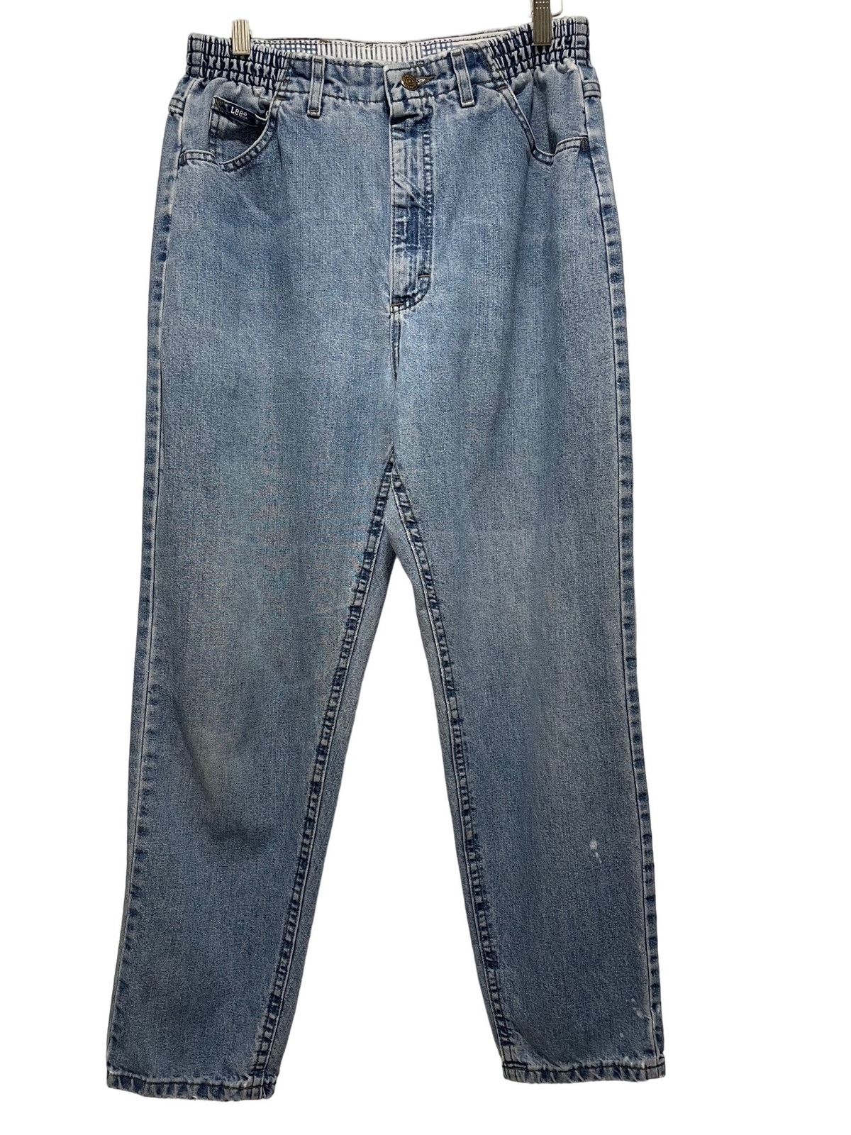 Vintage Lee Acid Wash Jeans Womens High Rise Mom Elastic Waist Size 12 Blue