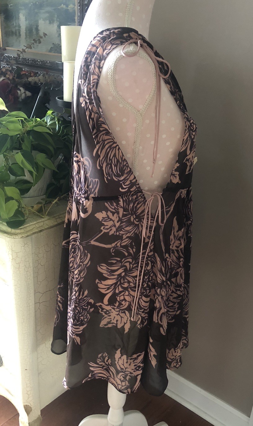 VTG 80s Gilligan & O’Malley Nylon Nightgown & Robe Peignoir Set Brown Pink L/XL