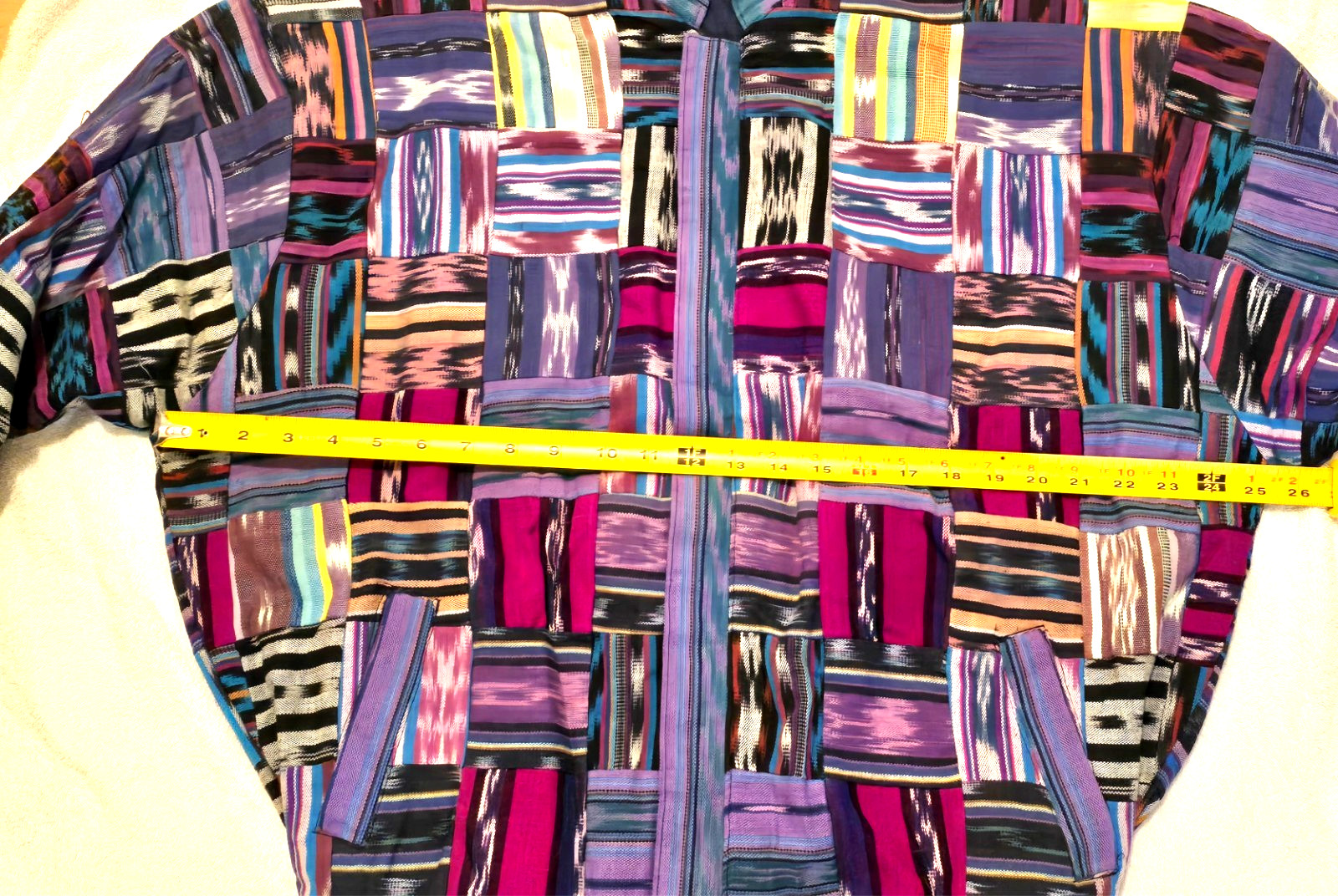 Huipil Strip Guatemala Hippie Patchwork Festival Woven Zip Bomber Jacket VTG 90s