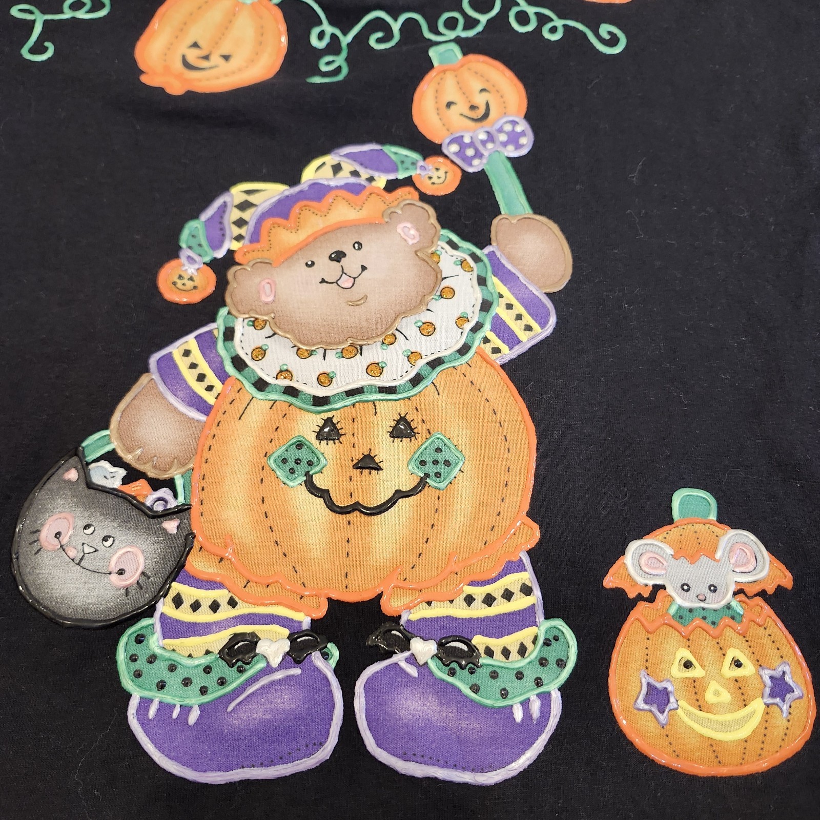 VTG Halloween Pumpkin Bear Puff Paint Single Stitch T-Shirt Sz XXL Hanes 50-50