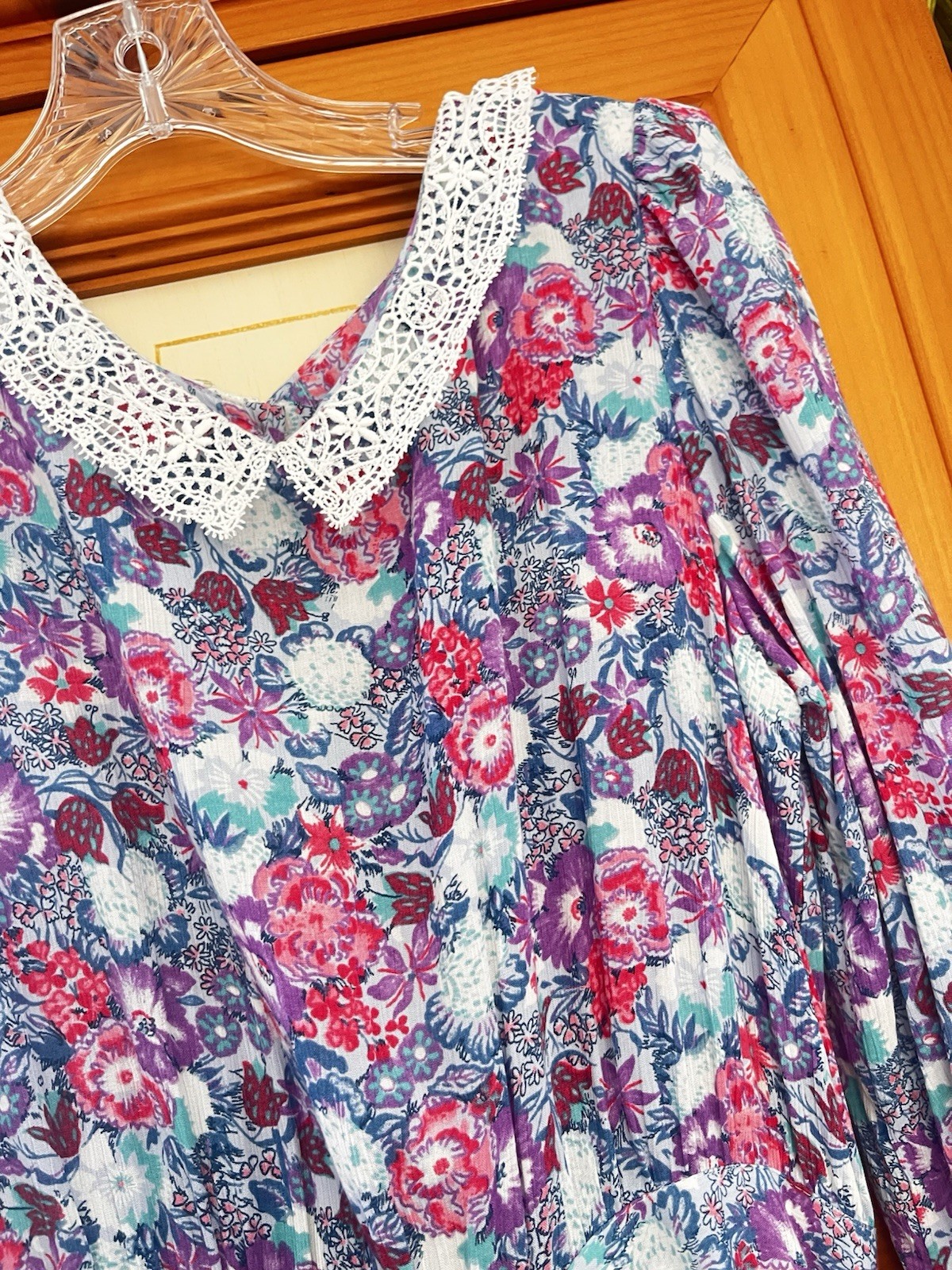 Vintage 1980&rsquo;s Janet Simmons Purple Floral Rayon Knee Length Dress Size 8 Retro