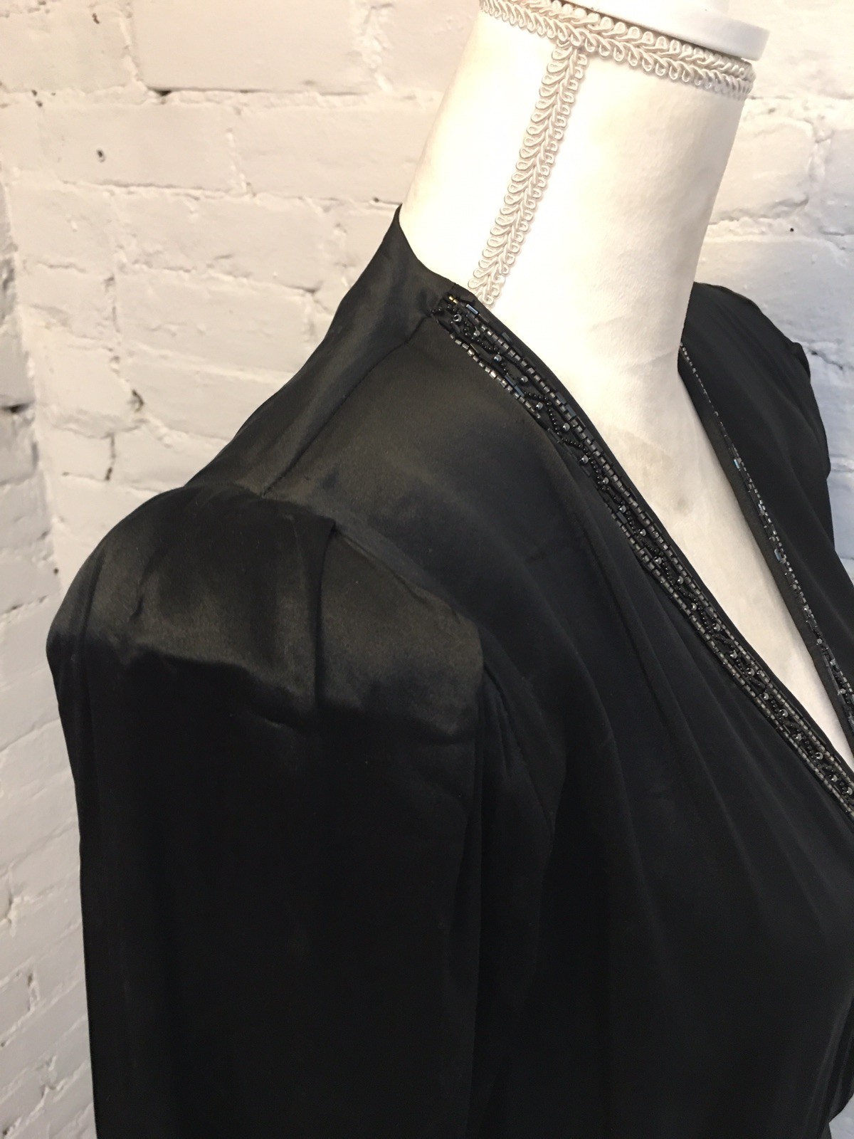 Bellino Paris Mode vtg 80s silk peplum top beaded v-neck black s party cocktails