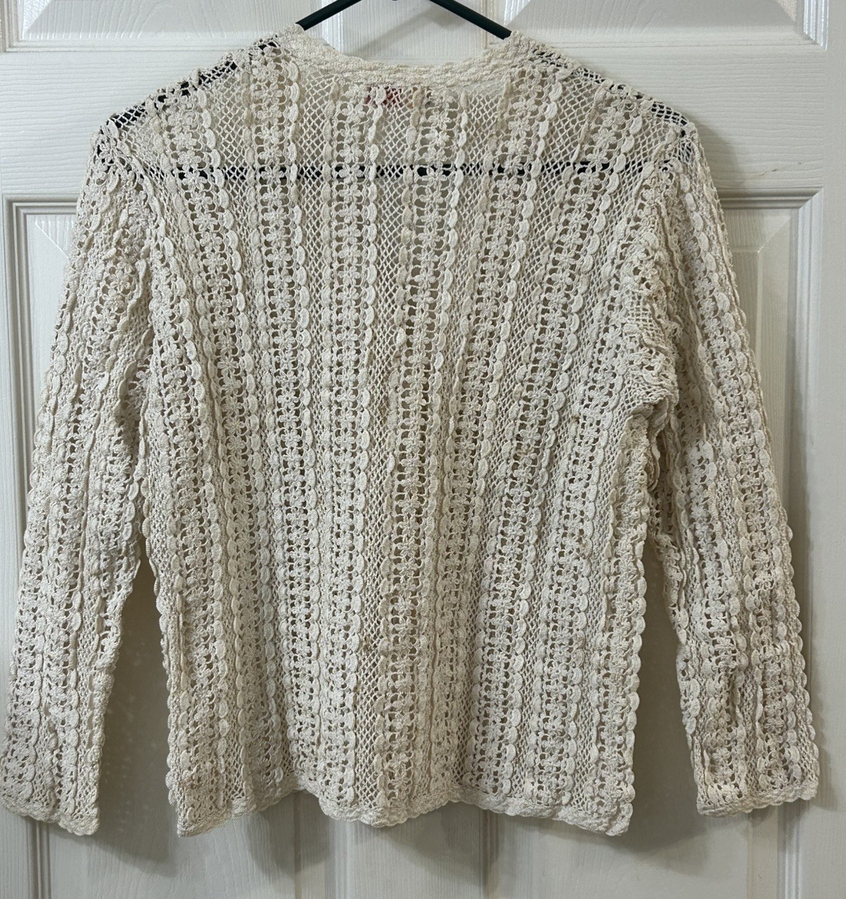 Vintage Shanghai Handmade Cotton Crocheted Cardigan Sweater Wmns LG Ecru *READ*