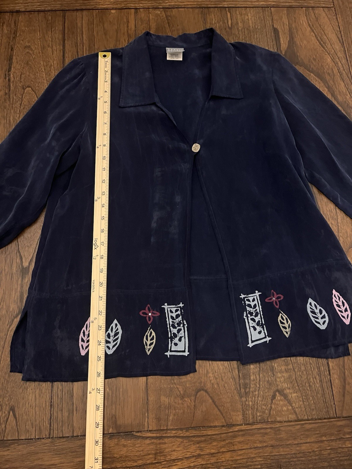 Vintage Rabbit Rabbit Designs Rayon Embroidered Jacket Blouse Navy Boho USA