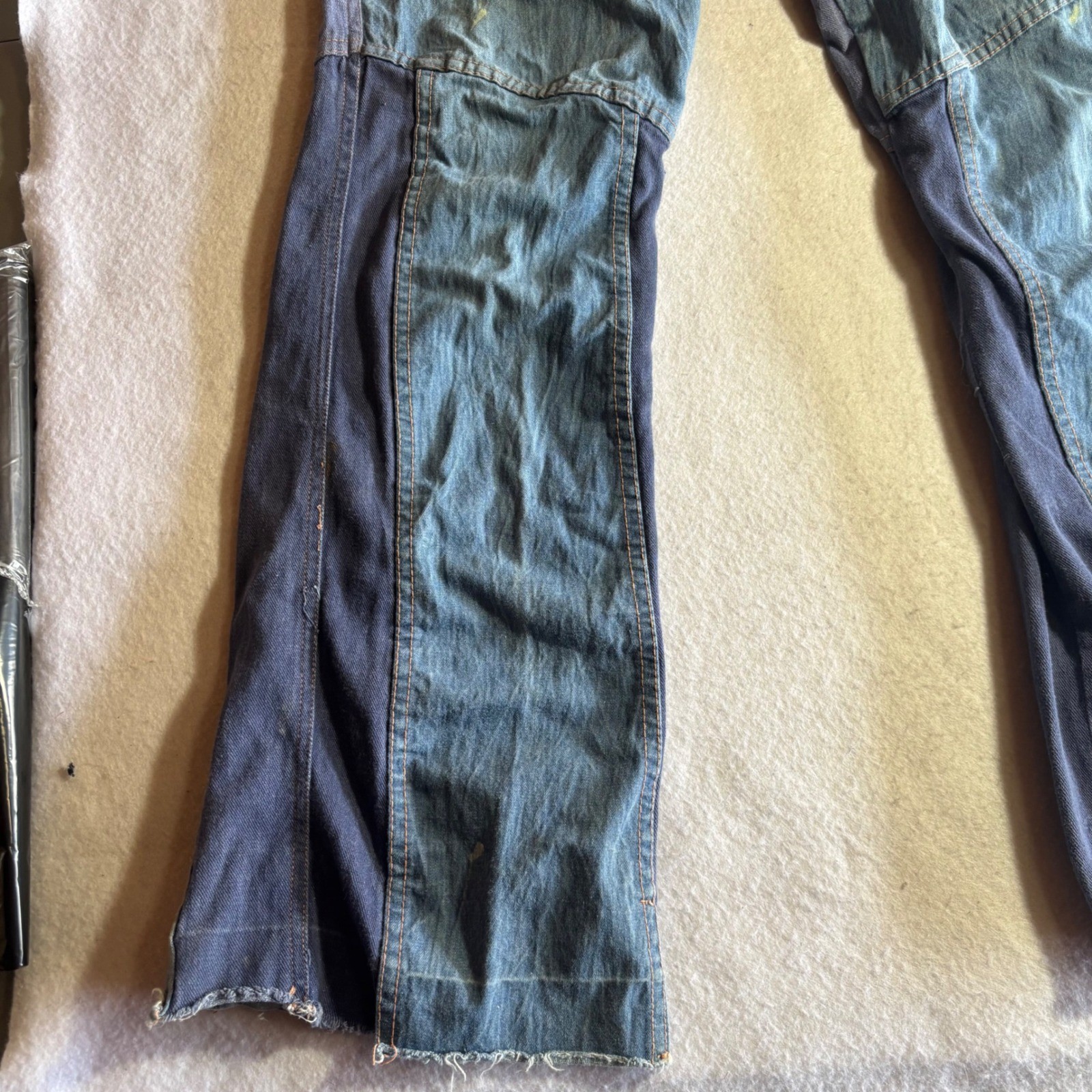 Vintage 1950s Patchwork Jeans Bell Bottom Flare Denim 100% Cotton Size 12